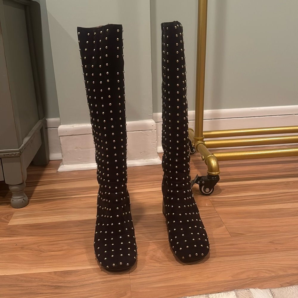 Jeffrey Campbell Ryan Black Suede Silver Boots